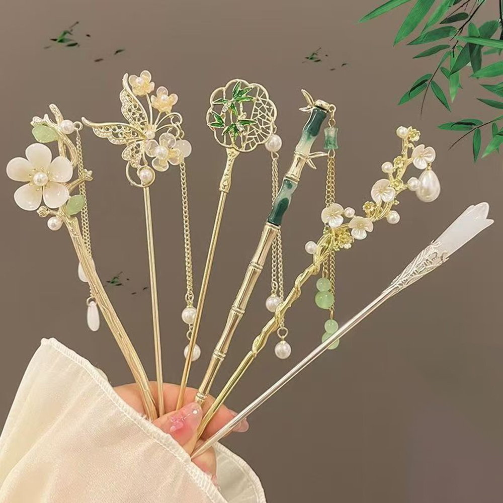 Hanbok Hair Pin - 1/6pcs Elegant Chinese Style Tassel Hair